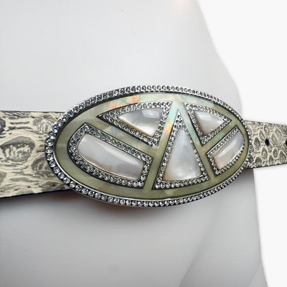 CABI Snake Skin Embossed Leather Belt w/ Mother-of-Pearl  display picture 1